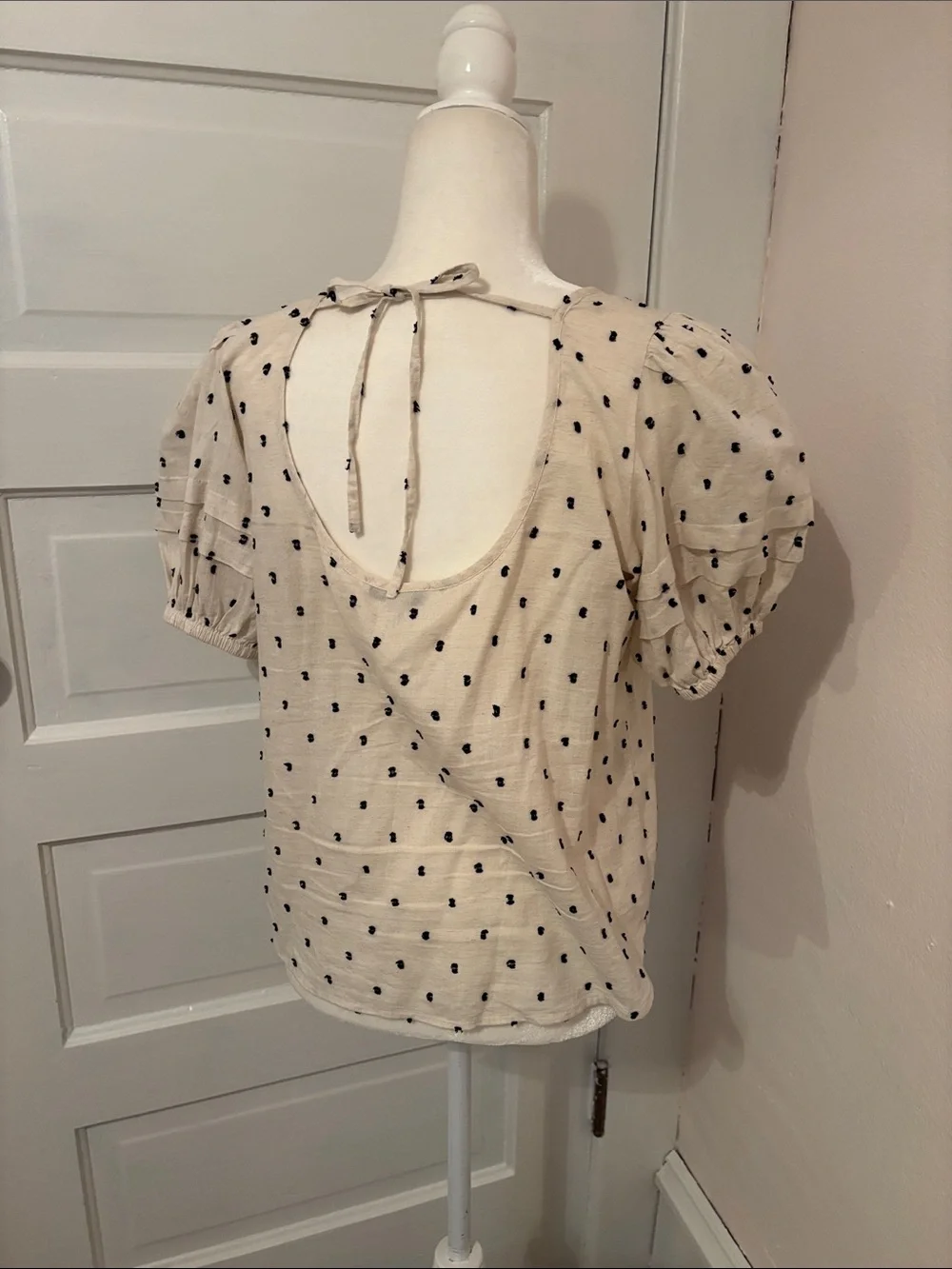 Madewell Ivory Blouse with Black Dot Embroidery